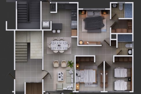 Plano - 3 habitaciones, niveles